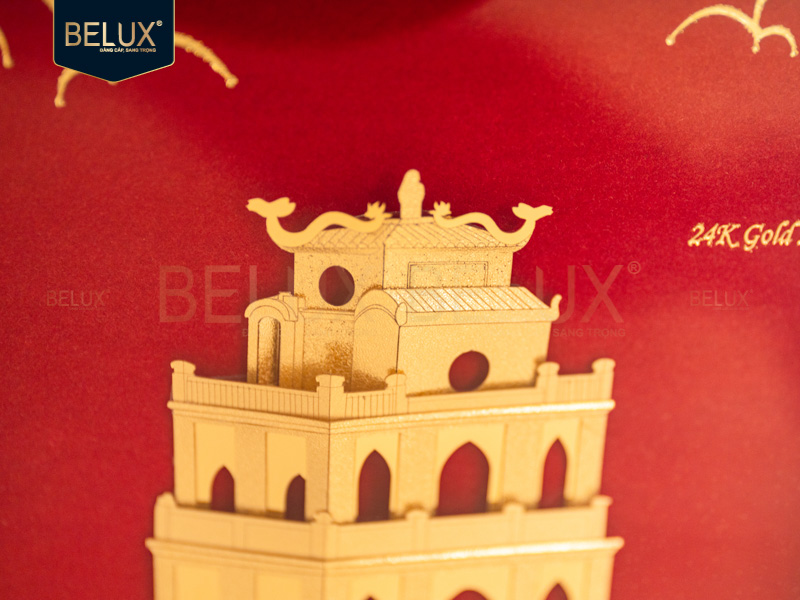 Tranh Tháp Rùa Dát Vàng 24k- 25x25cm